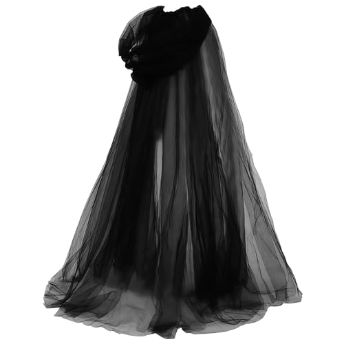 MUNSKT 1PC Hooded Black Cloak Women Tulle Hooded Cape Vampire Witch Long Cape Gothic Woman Halloween Outfit Masquerade Party 150cm