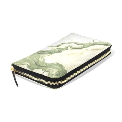 Long Wallets Leather Bifold Wallet for Women Marble Green with Zipper Large Capacity Credit Card Holder3