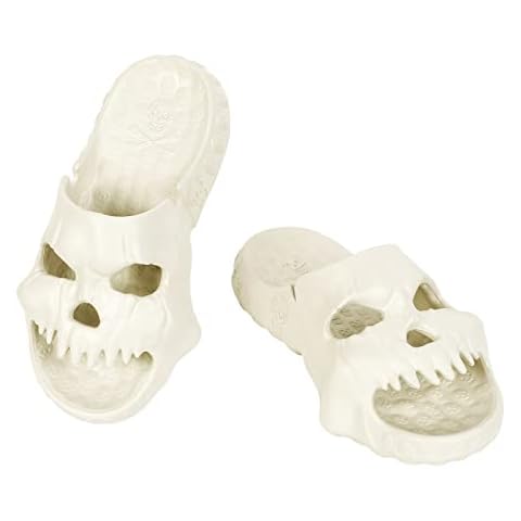 Feionusin Skull Design Summer Single Band Slides,2023 New Unique Skull Shape EVA Pillow Slippers for Women and Men, Fashion Non-Slip Thick Quick Drying Shower Slides Bathroom Sandals Cover