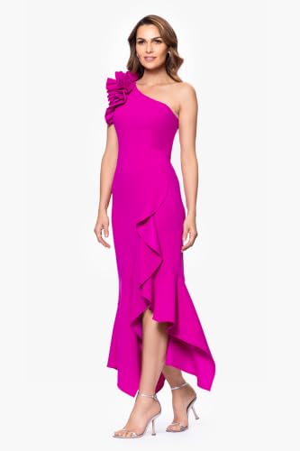 Image of Xscape Women's Betsy & Adam Women's Metallic V-Neck Long Sleeve Flowy Floor Length Dress