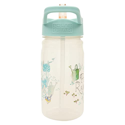 Peter Rabbit Classic Water Bottle with Flip up Straw 400ml –Official Merchandise by Polar Gear – Kids Reusable Non Spill BPA Free - Recyclable Plastic – For School Nursery Sports Picnic – Blue