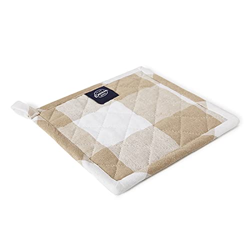 Image of Encasa XO Oven Microwave Pot Holders Trivets 21 cm (2 pc) for Kitchen Cooking & Baking - Heat Resistant, Thick & Safe, Protection of Hands from Hot Utensils, Grill, BBQ - Buffalo Beige Checks