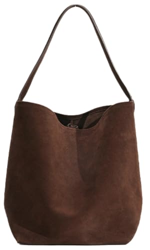 Genuine Leather Bucket Shoulder Bags for Women Ladies Large Tote Purse Handbags Soft Suede Working Satchel