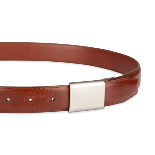 Haggar Men's Plaque Buckle Leather Dress Belt for Dress Pants, Suits - Business, Formal, Modern, Tailored Style3