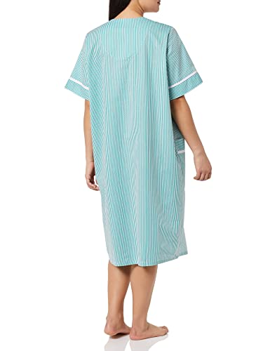 Image of AmeriMark Women Calf-Length Snap Front Knit Duster House Coat Robe - Loose-Fitting Plush Bathrobe - Short Sleeve Bath Robe
