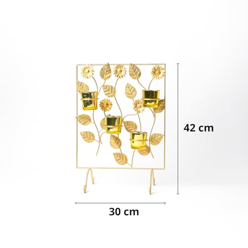 Image of MARKET 99 Metal 4 Votive T- Light Holder | Elegant Home Decor For Diwali, Christmas, Birthday, and Wedding | Decorative Candle Holder for Ideal for Festive & Ambient Lighting | Golden