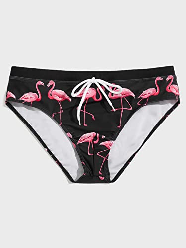WDIRARA Men's Swimwear Flamingo Print Tie Waist Swim Brief Bikini Shorts3