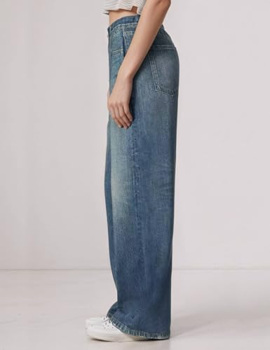 Women's Wide Leg Jeans Look Like Denim Cotton Terry Pull-On Print Denim Sweatpants with Elastic Waistband2