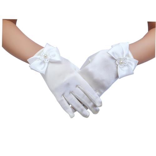 Flower Girl Lace Gloves for Weddings Short Wrist Design Random White and Beige Elegant Bowknot Detail for Special Occasions for Baptism Prom and Evening Events4
