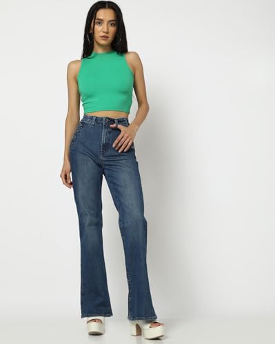 Image of Gap Women Flared Fit High Rise Mid Washed Jeans