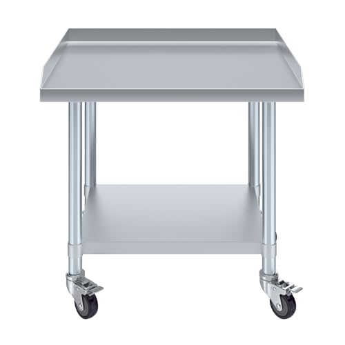 Image of AmGood Stainless Steel Equipment Stand with Undershelf + Casters, Heavy Duty, Commercial Grade, NSF Certified (24 inch Width x 30 inch Length + Casters)