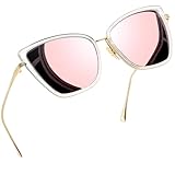 Joopin Oversized Cateye Sunglasses Trendy Big Shades for Women Ladies Fashion Metal Frame Cat Eye Sun Glasses UV400 Protection (Mirrored Pink)