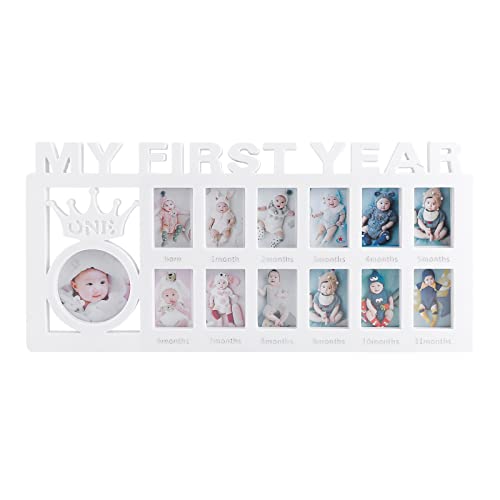 Image of ESTAMICO Baby Picture Frames My Frist Year Photo Keepsake for Baby 1-12 Months Memory, White
