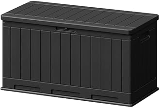 Patiowell 90 Gallon Resin Deck Box, Waterproof Large Outdoor Storage Box for Patio Furniture and Garden Tools (Black)