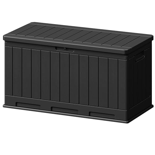 Patiowell 90 Gallon Resin Deck Box, Waterproof Large Outdoor Storage Box for Patio Furniture and Garden Tools (Black)