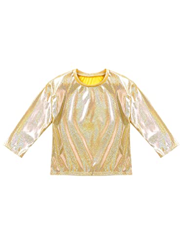 easyforever Kids Girls Boys Shiny Metallic Dance Tee Shirts Round Neck Long Sleeve Loose Performance Party Sports Tops3