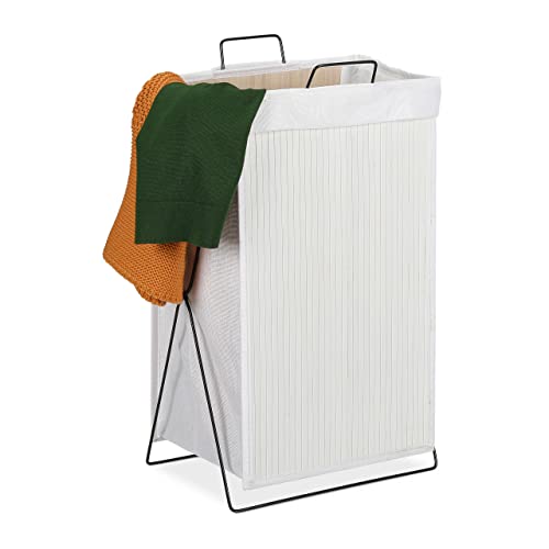 Relaxdays Cesto Ropa Sucia, Plegable, Marco de Metal con Asas, Cesto para la Colada, 40 L, 61x38x22 cm, Blanco