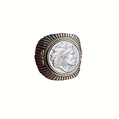 Ouvia Skull Rings Indian Head Painted Indian Chief Ring Biker Stainless Steel Rings Antique Native American Indian Punk Ring Cocktail Party Ring Vintage Native American Style mens fashion rings Unisex (8)