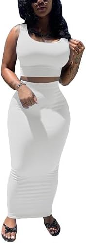 PINSV Women's 2 Piece Summer Outfits Sleeveless Crop Tank Top And...