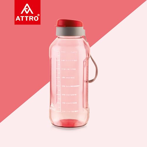 Image of ATTRO Ultra Pro 2 Motivational 2-Liter BPA-Free Water Bottle with Leak-Proof Flip-Top Cap, Nylon Strap and Stylish Red Color for Daily Hydration-Set Of 2