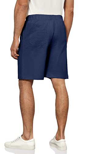 Janmid Men's Linen Casual Classic Fit Short Drawstring Summer Beach Shorts With Elastic Waist And Pockets Navy Blue M #TOP1