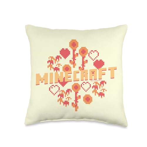 Minecraft Pixelated Flowers & Hearts Vintage Logo Throw Pillow