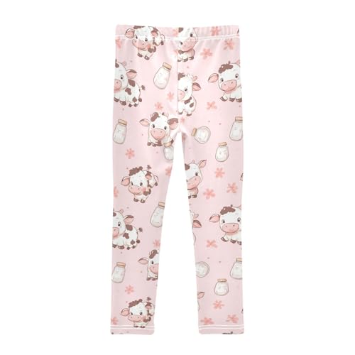 Wusikd Cute Baby Cow Girls' Leggings Toddler Doodles Milk Bottles Kids Yoga Pants Dance Active Tights 4T2
