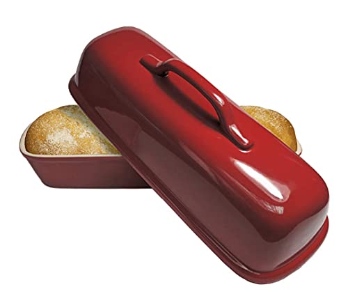 Sassafras Superstone® Covered Baker with Red Glazed Exterior and Unglazed Interior Bakes an Artisan Italian Bread with Crusty Crust and a Light Crumb