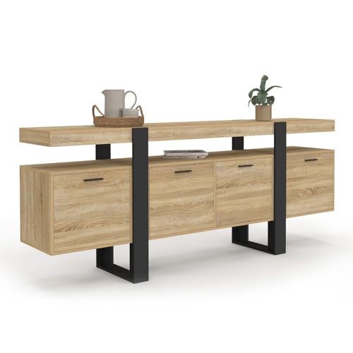 IDMarket - Buffet Enfilade 200 cm Phoenix XXL 4 Portes avec Niche Bois et Noir