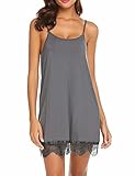 Damen Sexy Unterröcke Spitze Unterkleid Negligee Erotik Dessous Set Babydoll Nachtwäsche Nachthemd V-Ausschnitt Reizwäsche Unterwäsche Lingerie (XL, Dunkelgrau)