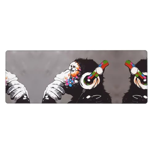 Alfombrilla de ratón para oficina grande de 80 x 30 cm con base de goma y estampado de mono