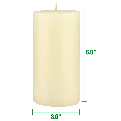 Image of Stonebriar Tall 3 x 6 Inch 80 Hour Long Burning Unscented Wax Flat Top Pillar Candles, Ivory, 6 Pack