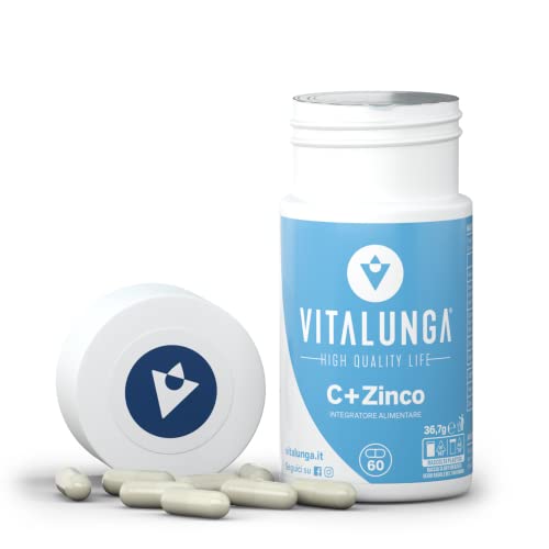 Vitamina C 1000mg A Lento Rilascio Pura (2/3 cps) e Zinco Integratore Naturale Per Rinforzare Le difese Immunitarie 60 Capsule Vegetali Made In Italy Vitalunga Vitamina C Zinco Naturale