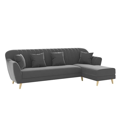 Image of Atticus RHS 6 Seater L Shape Sofa Set for Living Room (Dark Grey Fabric) Premium Fabric Sofa Set