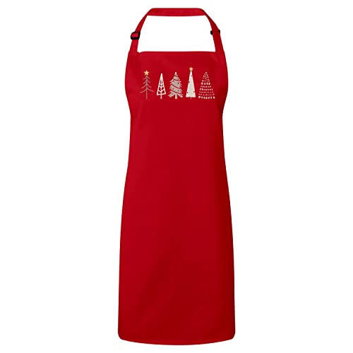 Tablier cuisine rouge sapins évite les taches de graisse sur vos habits de fête