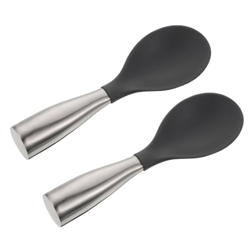 COLLBATH 2Pcs Grey Silicone Rice Spoons with Stainless Steel Handle Ergonomic Kitchen Utensils for Cooking and Serving Rice for Home Restaurant Hotel Use