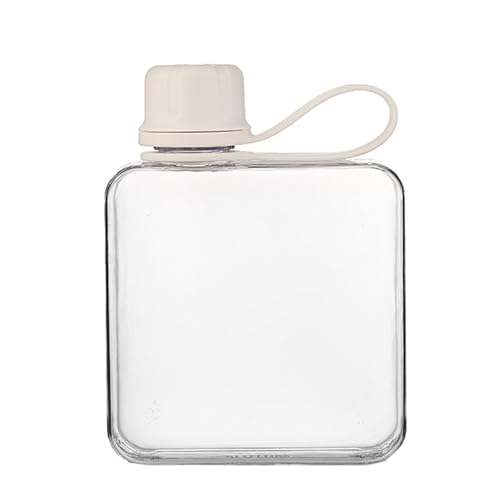 水筒 ウォーターボトル バッグに入るスリムな平型 water bottle プラスチック メモリ付き水筒 軽量 クリアボトル 洗いやすい 水筒 フリー 透明ボトル 持ち手付き 携帯用軽い 漏れない水筒 再利用可能で平たいスリムな 水ボトル (320ml,ホ