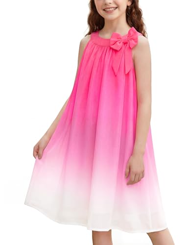 NIUSC Girls Halter Dress Summer Boho Chiffon Ombre Sundress Tween Beach Tiered Cool Birthday Wedding Graduation Party Outfit, Pink, 11-12 Year