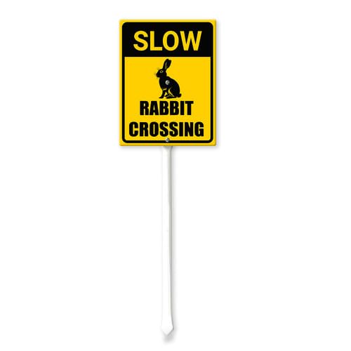 Vdenvileye Slow Rabbit Crossing Yard Sign with Stake 20x30cm Rustproof Aluminum Lawn Decorations Slow Driving Sign for Outdoor Road Street Garden