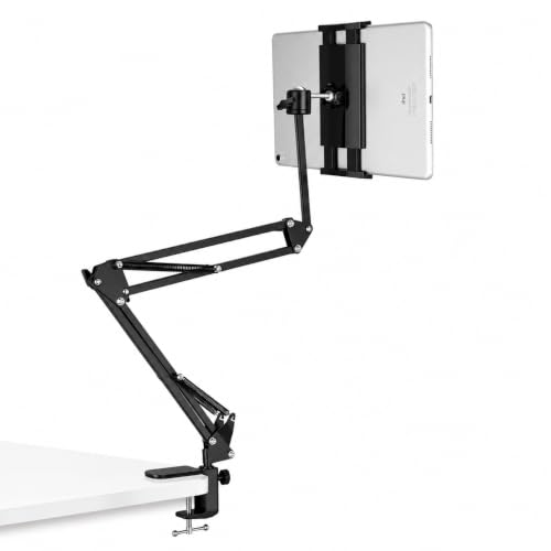 Image of Long Neck Adjustable Flexible Articulating Arm, Desk & Table Clamp Stand, 360 Adjustable Universal Phone & Tablet Mount, Folding Multi-Angle Arm for Bed, Office, Study & Streaming