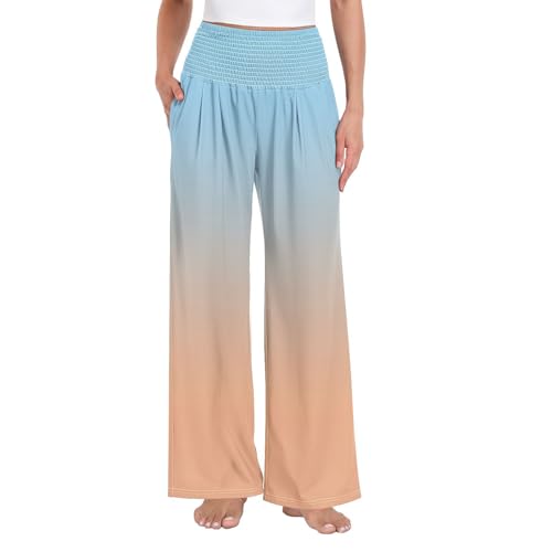 Pantalon à jambe large et taille haute avec poches imprimé dégradé
