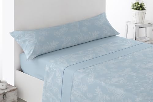 ENERGY COLORS TEXTIL HOGAR Juego Sábanas 3 Piezas Verano (Reina Azul, Cama 90)