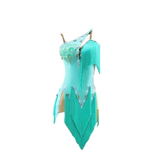Fringe Split Leg Dance Dress Green Sleeveless Sexy New Fringe Latin Dress Ballroom Rumba chacha Skirt,Green,XL