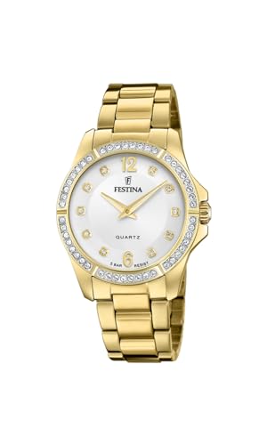 Festina Montre Femme Analogique Acier Inoxydable 316L Doré - Quartz - Verre minéral Haute résistance - Étanche 5 ATM F20596/1 - Mademoiselle