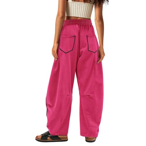 Women's Barrel Leg Sweatpants, Wide Leg Lounge Pants with Drawstring Waist and Pockets, Comfortable Casual Trousers2