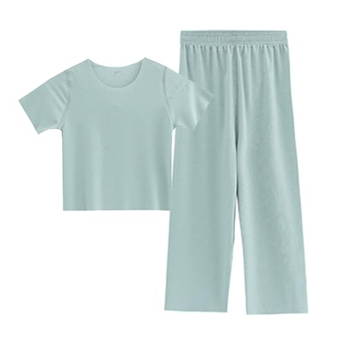 Girls Cotton 𝐏ajamas Short Sleeve 𝐏a𝐣ama Sets Girls 2 Piece Outfit Tops Wide Leg Pants 𝐏js Sl𝐞epwear Loung𝐞wear