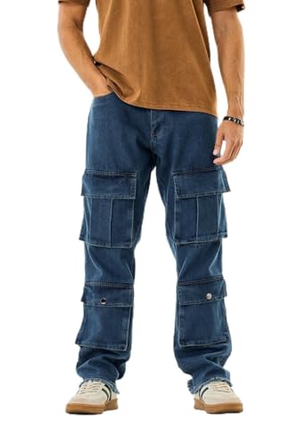 Image of SNITCH Men Cargo Pants | Baggy Fit with Multiple Utility Pockets & Turned-Up Cuffs | Cotton Blend Fabric for Streetwear & Casual Outings