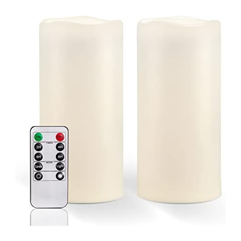 Amagic 8” x 4” Outdoor Waterproof Candles with Remote Control, Battery Operated Large Flameless Candles with Timer, Won’t melt, Long-Lasting, Ivory White, Set of 2 Cover
