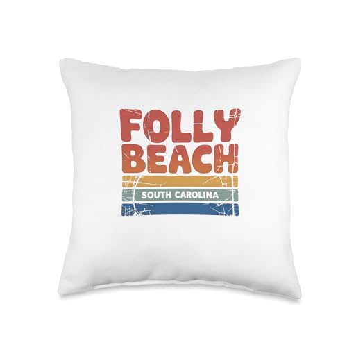 Folly Beach South Carolina Coastal Vintage Throw Pillow