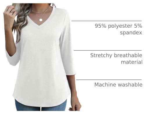 Image of Zeagoo Womens Blouse Casual 3 /4 Length Sleeve V Neck Basic T-Shirts Spring Summer Cute Tunic Tops Business Work Tees